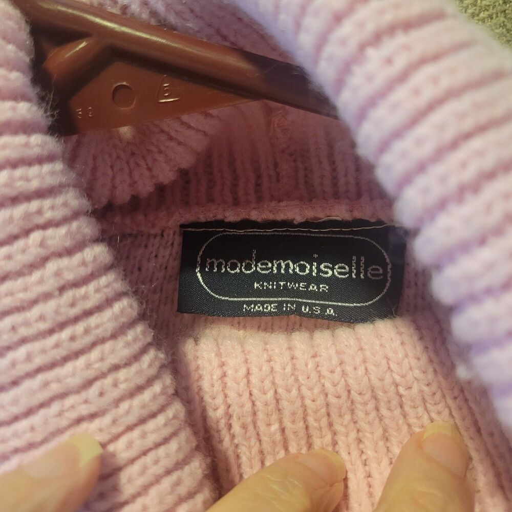 Vintage Mademoiselle Women's Cableknit Sweater Pink Rolled Neck XXLarge USA - Picture 3 of 3
